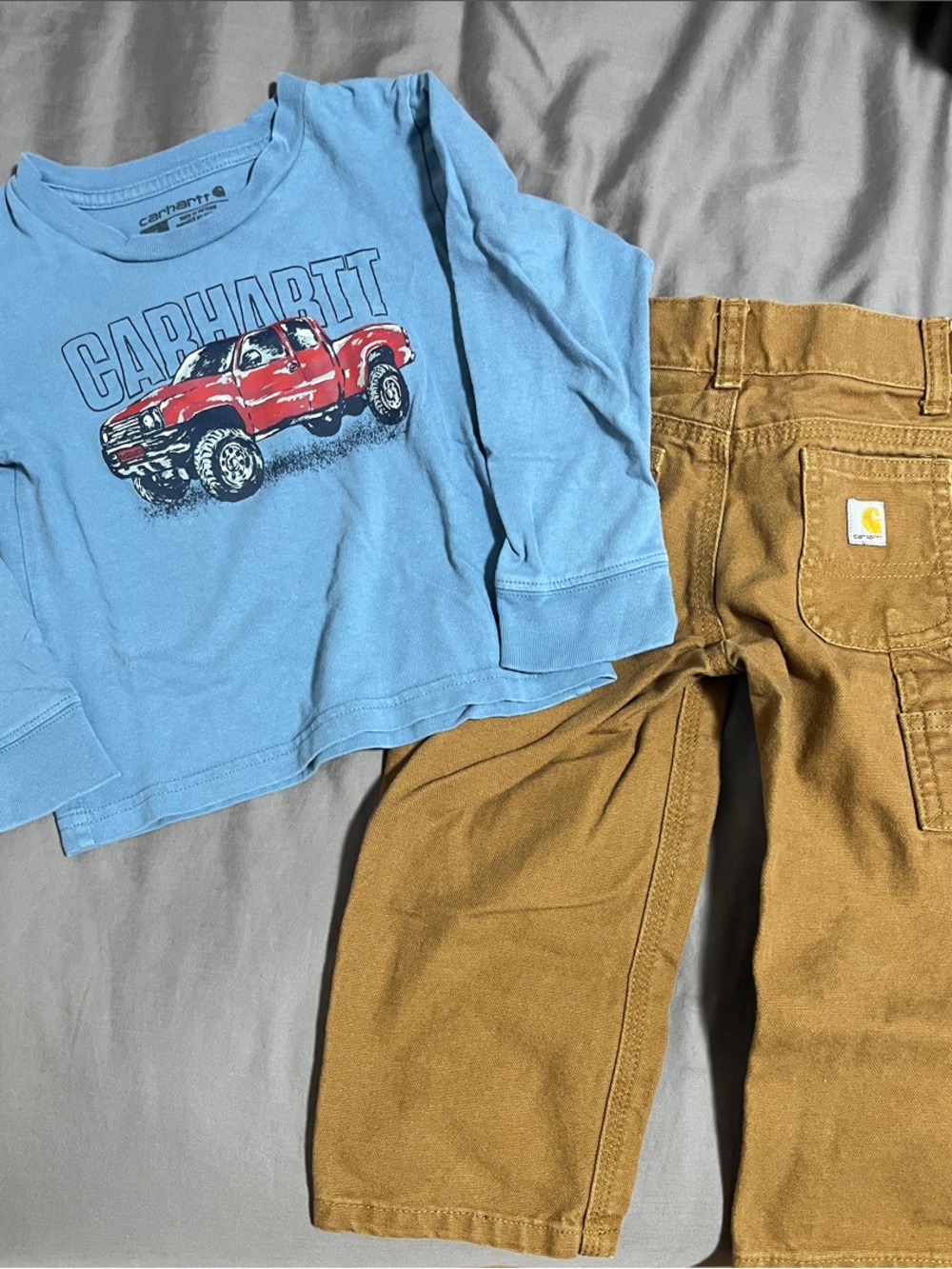 Carhartt Light Blue Truck Graphic Long Sleeve & Brown Work Pants Set
